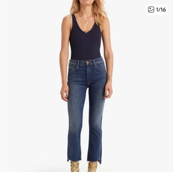 Mother Insider Crop Step Fray Jeans in Not Rough Enough - Picture 1 of 4